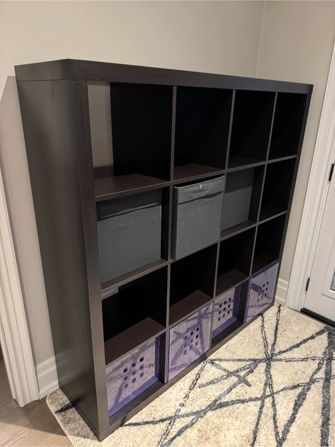 IKEA kallax black storage unit 7 bins included image indicator(8)