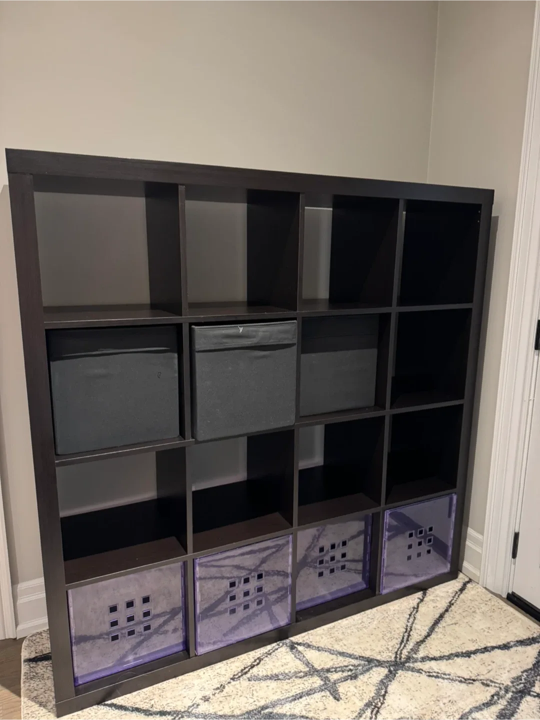 IKEA kallax black storage unit 7 bins included image indicator(10)