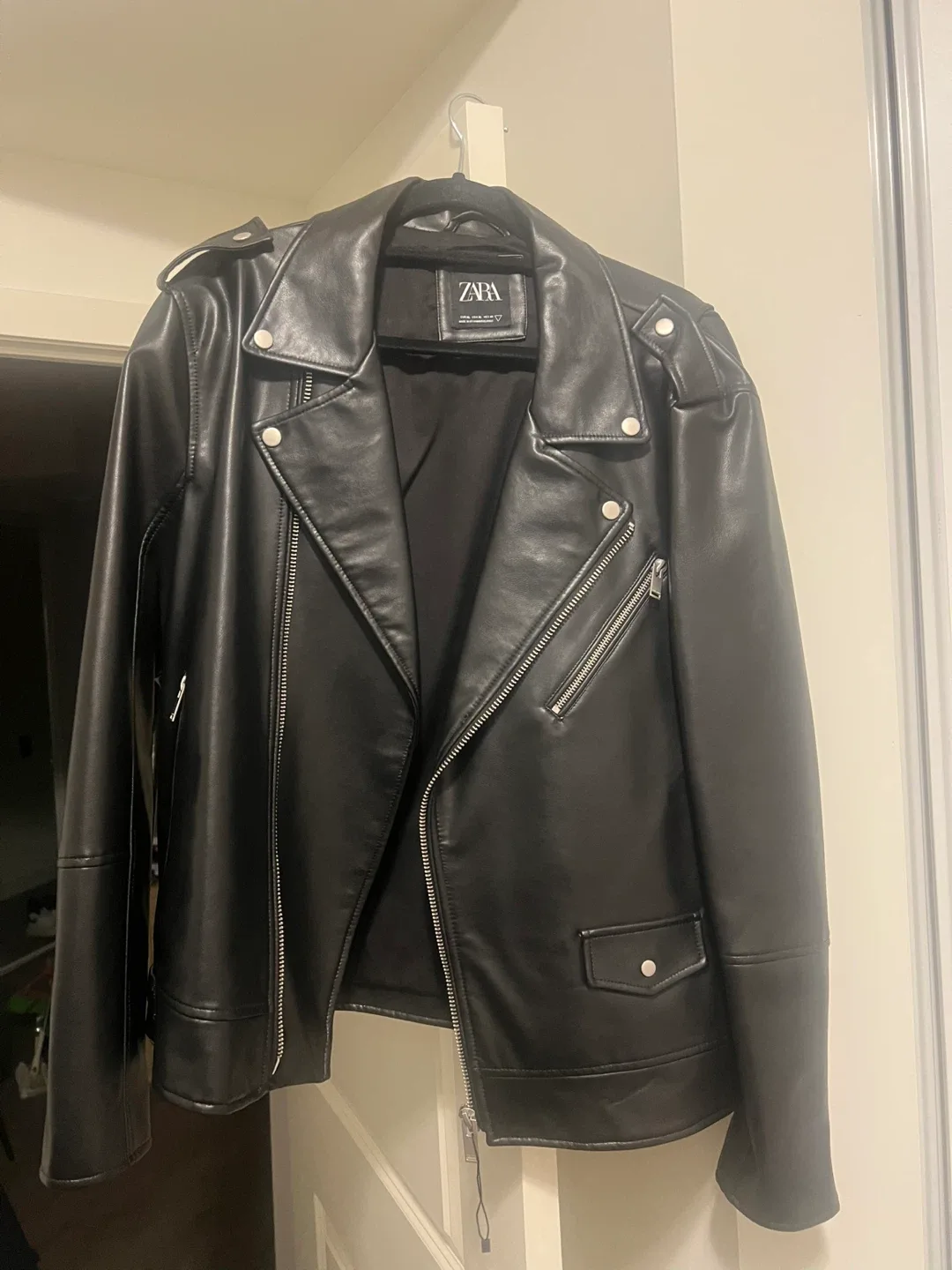 Zara Black Faux Leather Biker Jacket
