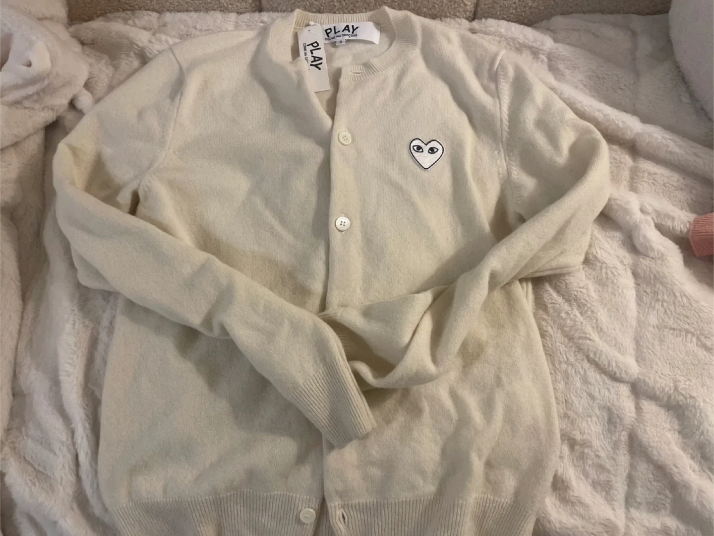 Comme des Garçons PLAY Cardigan - Cream, Size M image indicator(3)