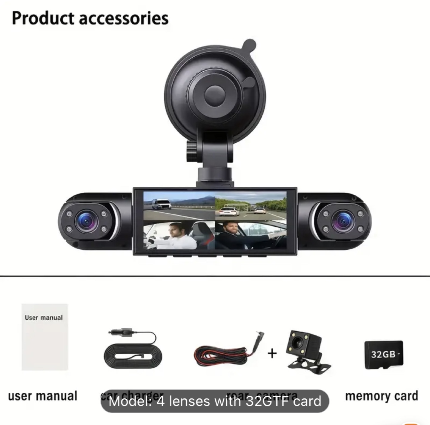Brand New-Quad Cam 4-Lens 360° Car Dash Camera-No Memory Card