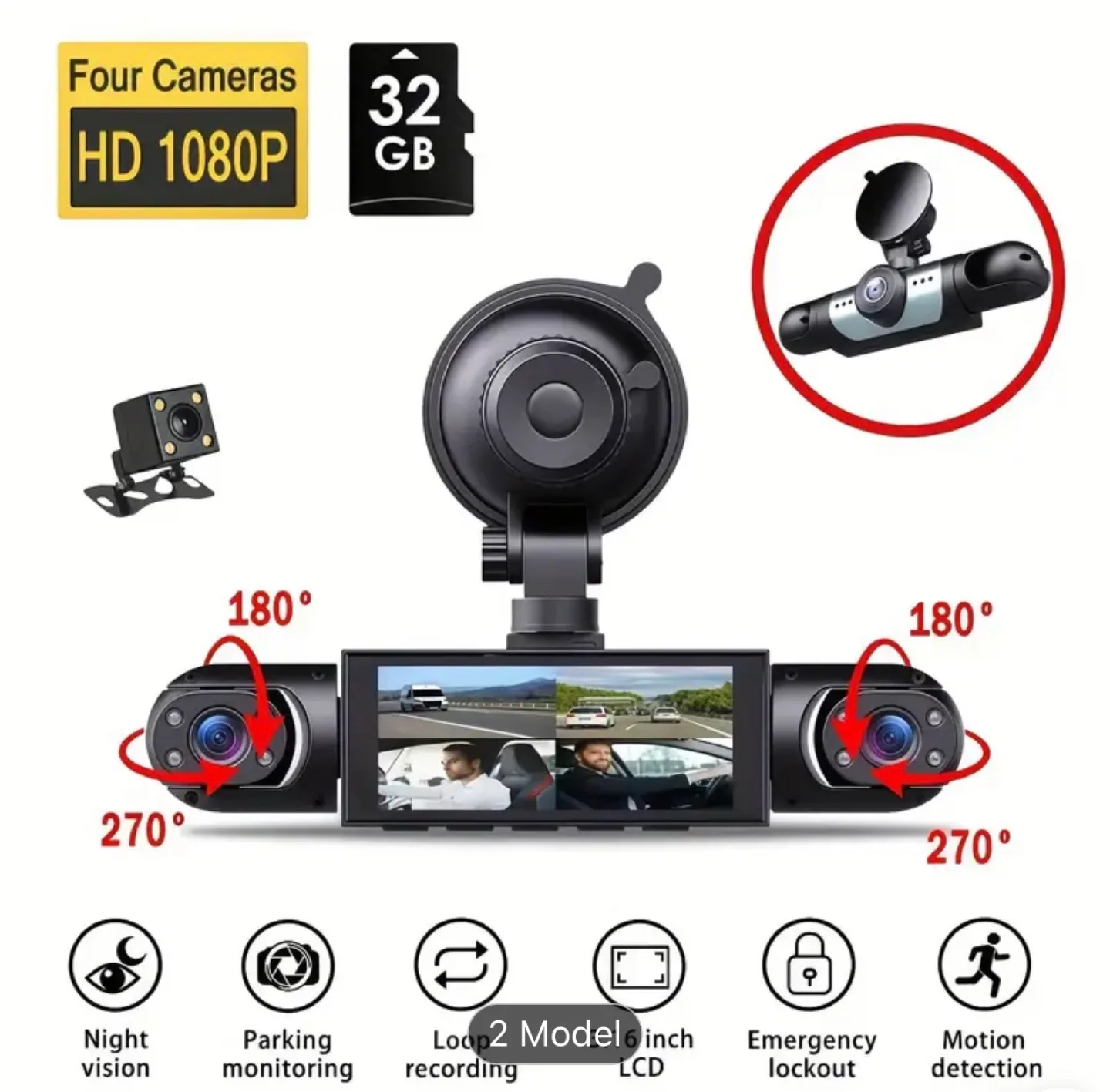 Brand New-Quad Cam 4-Lens 360° Car Dash Camera image indicator(3)