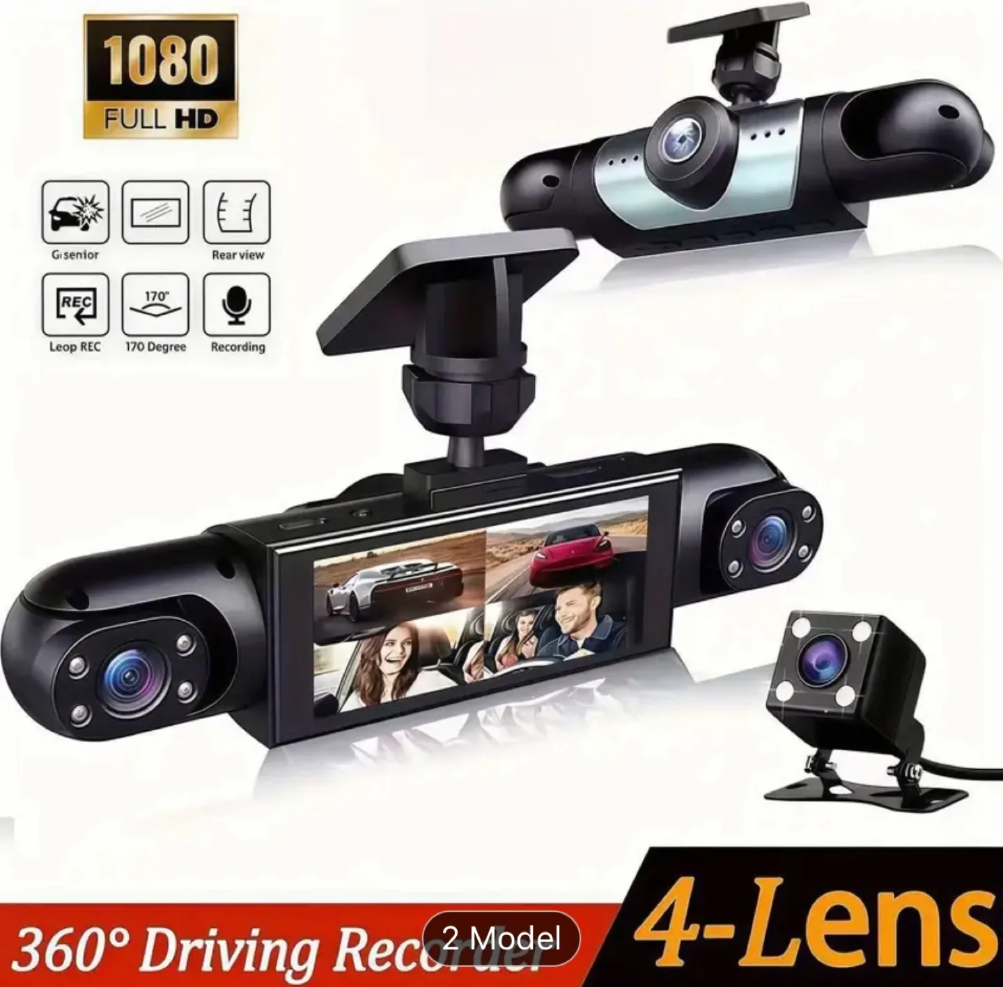 Brand New-Quad Cam 4-Lens 360° Car Dash Camera image indicator(2)