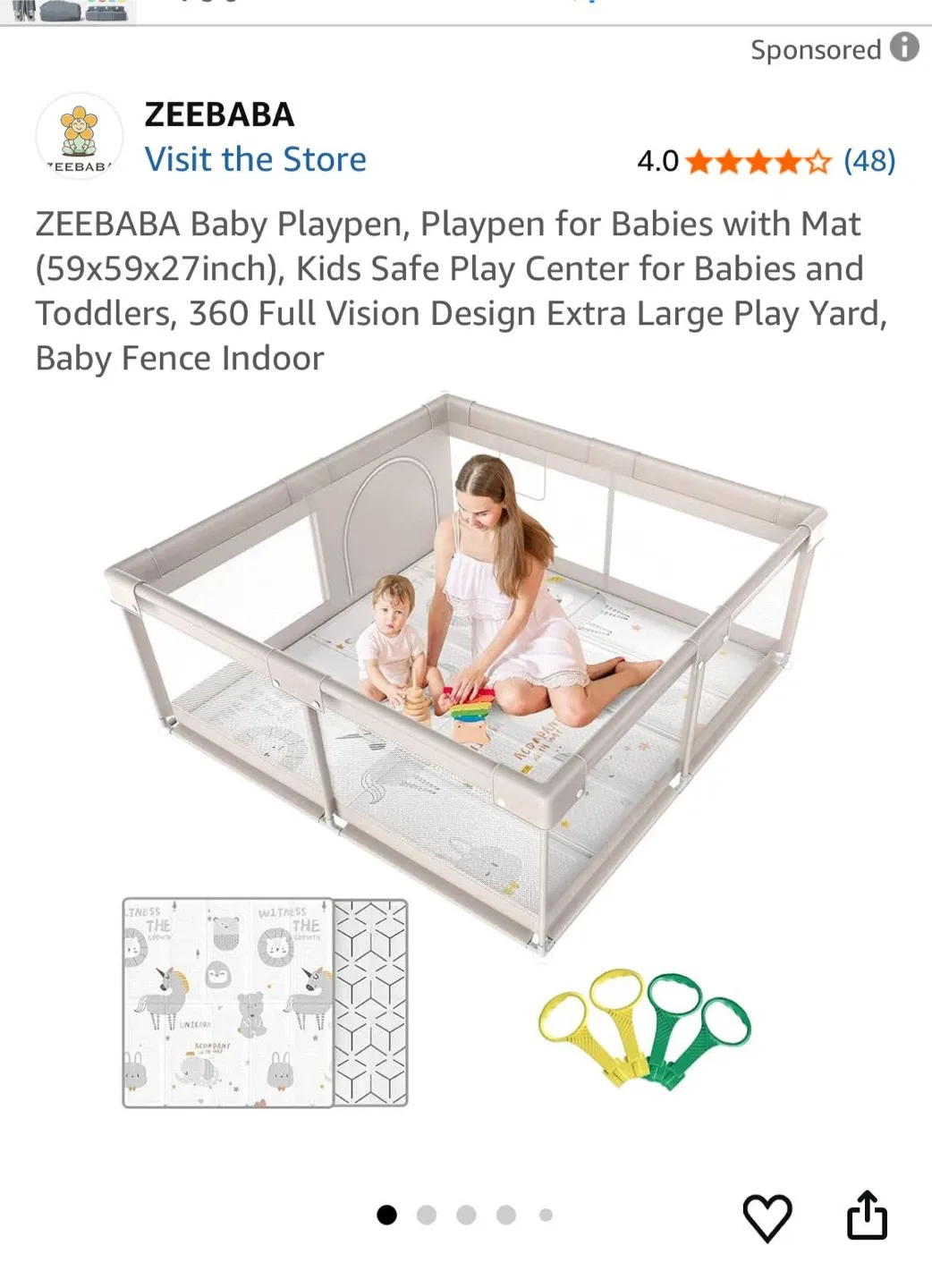 ZEEBABA Baby Playpen with Mat (59x59x27 inch) image indicator(4)