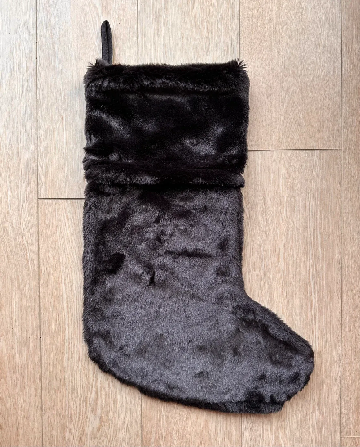 Luxury black faux fur Christmas stocking