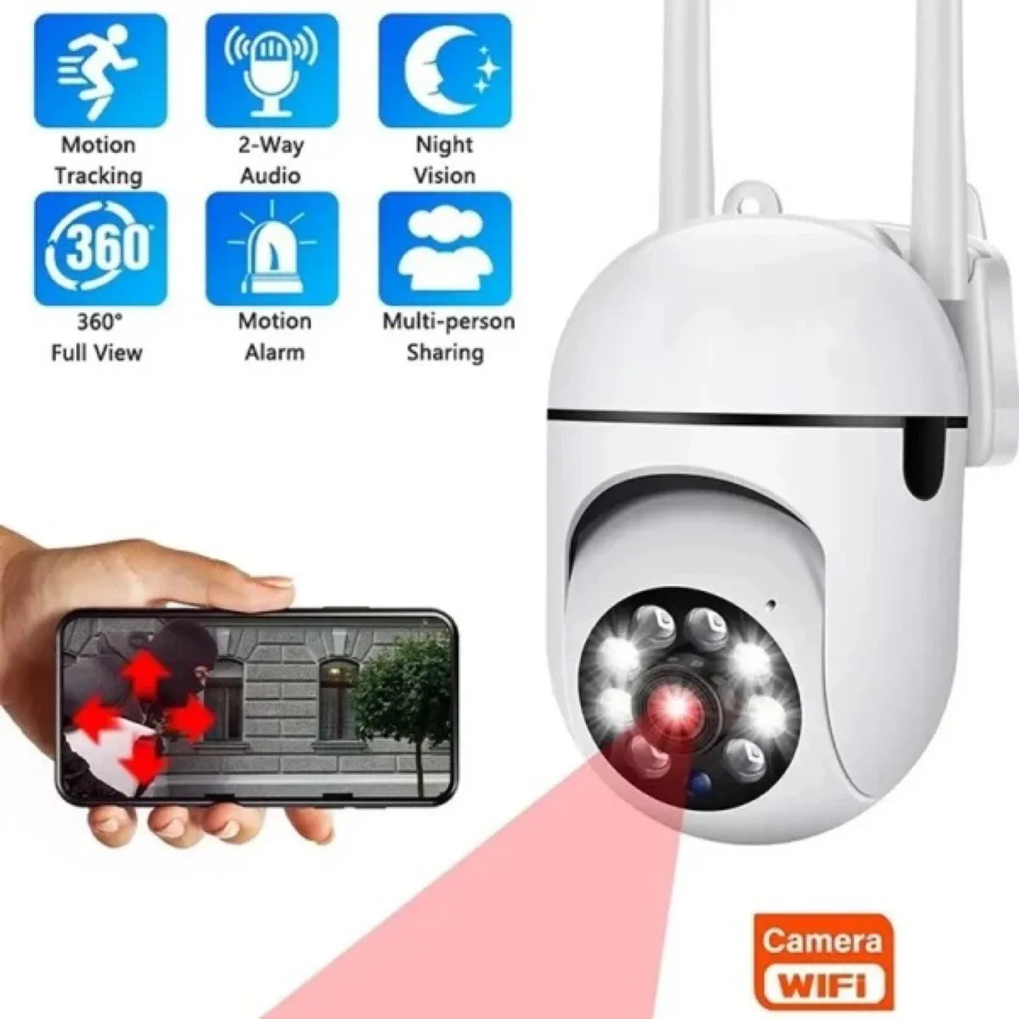 White WiFi Security Camera with Motion Tracking, NEW NO BOX