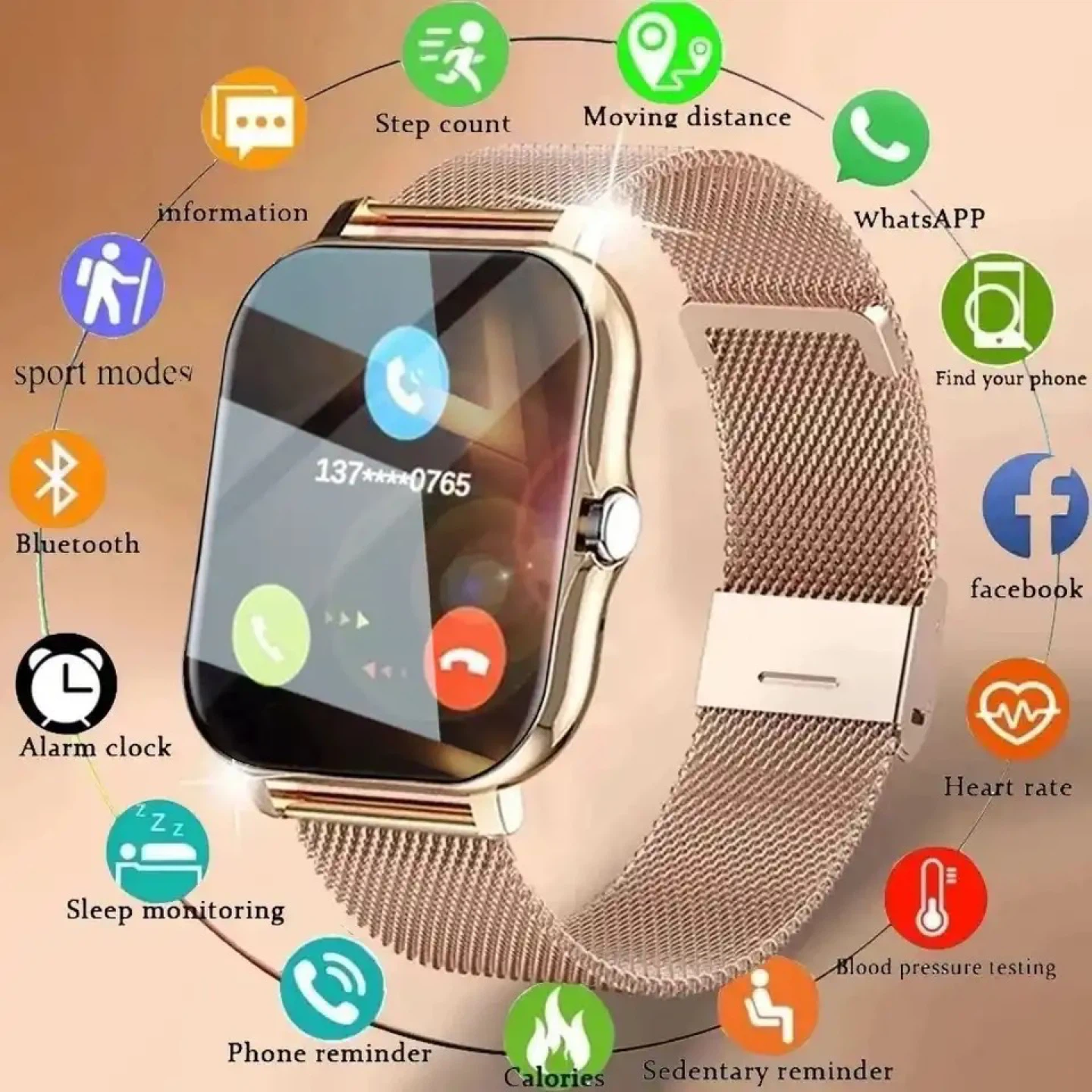 Smart Watch with Silver Mesh Belt, NEW with BT Calling - photo 3