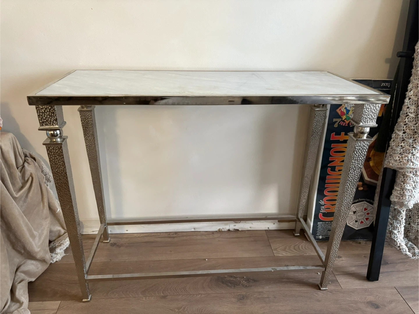 Marble Top Console Table - Silver Finish