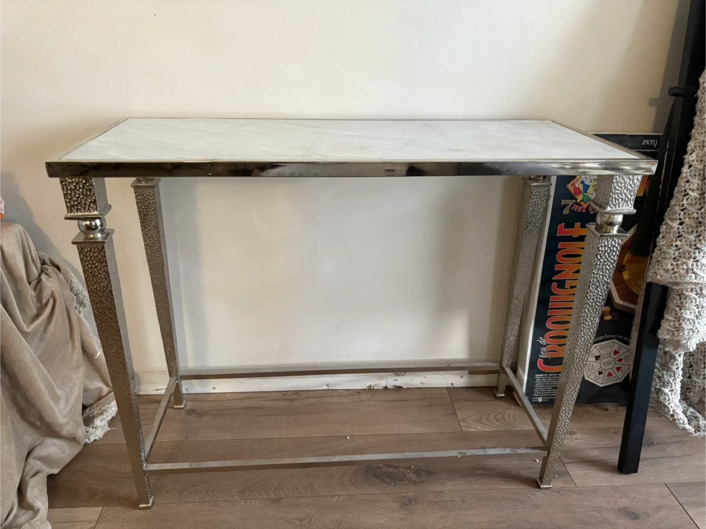 Marble Top Console Table - Silver Finish