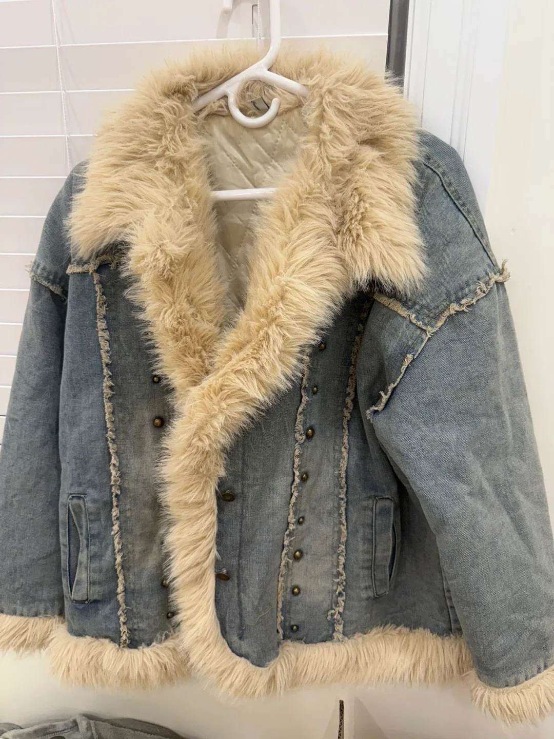 Denim Jacket with Faux Fur Trim