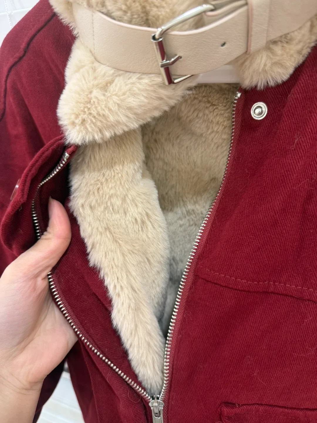Red Winter Jacket with Fur Trim image indicator(2)