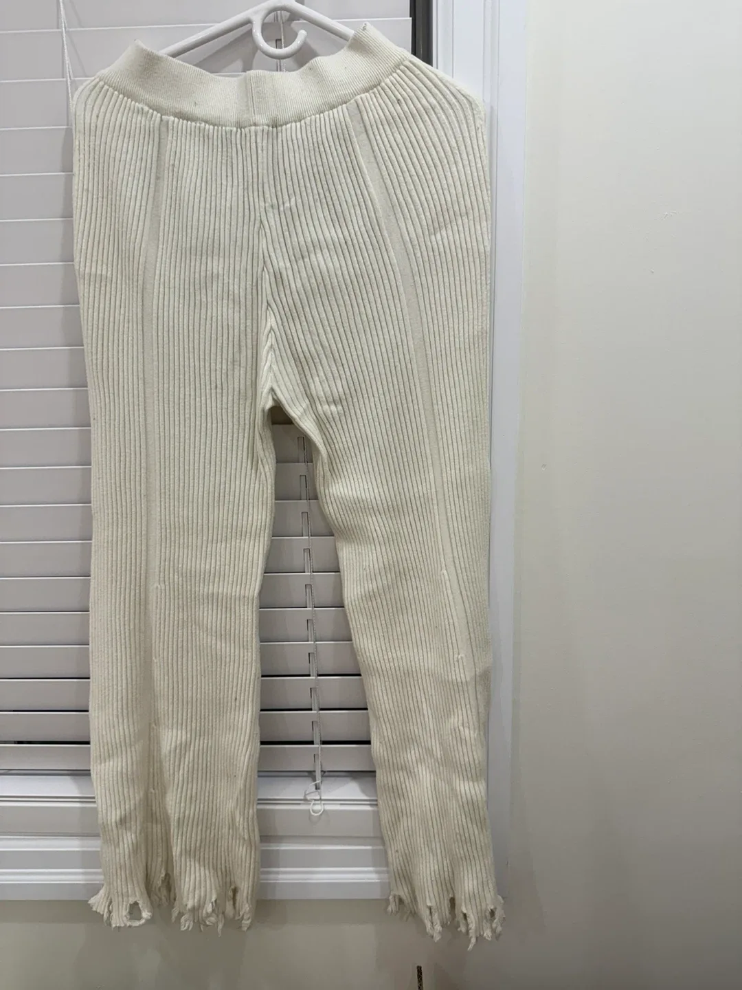 Ribbed Knit Pants - Cream Colour