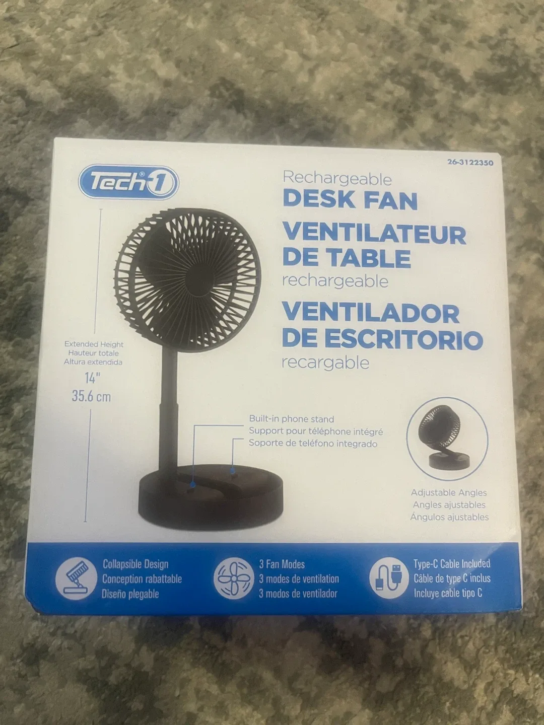 Tech1 Rechargeable Desk Fan - Portable