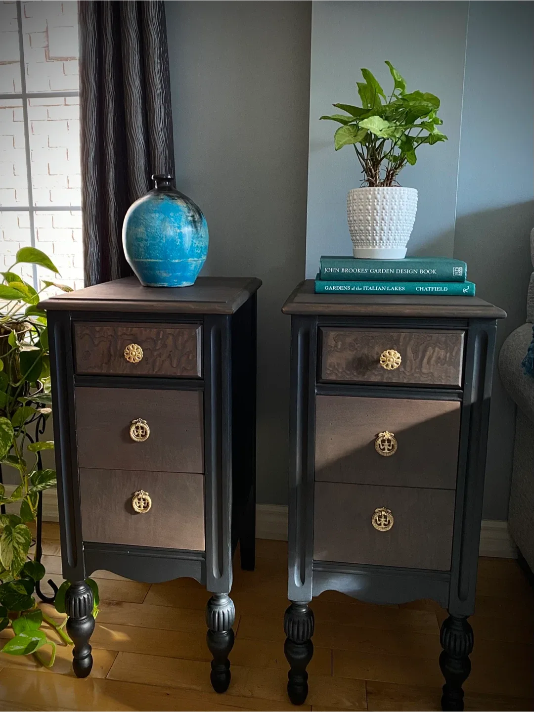 ✨Refinished Solid Walnut & Birdseye Maple End Tables