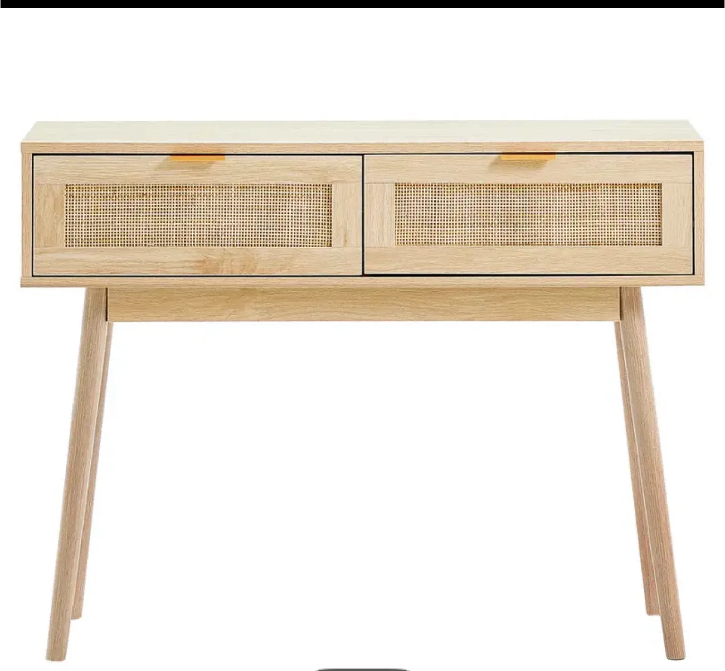 Wood Console Table with Rattan Drawers
