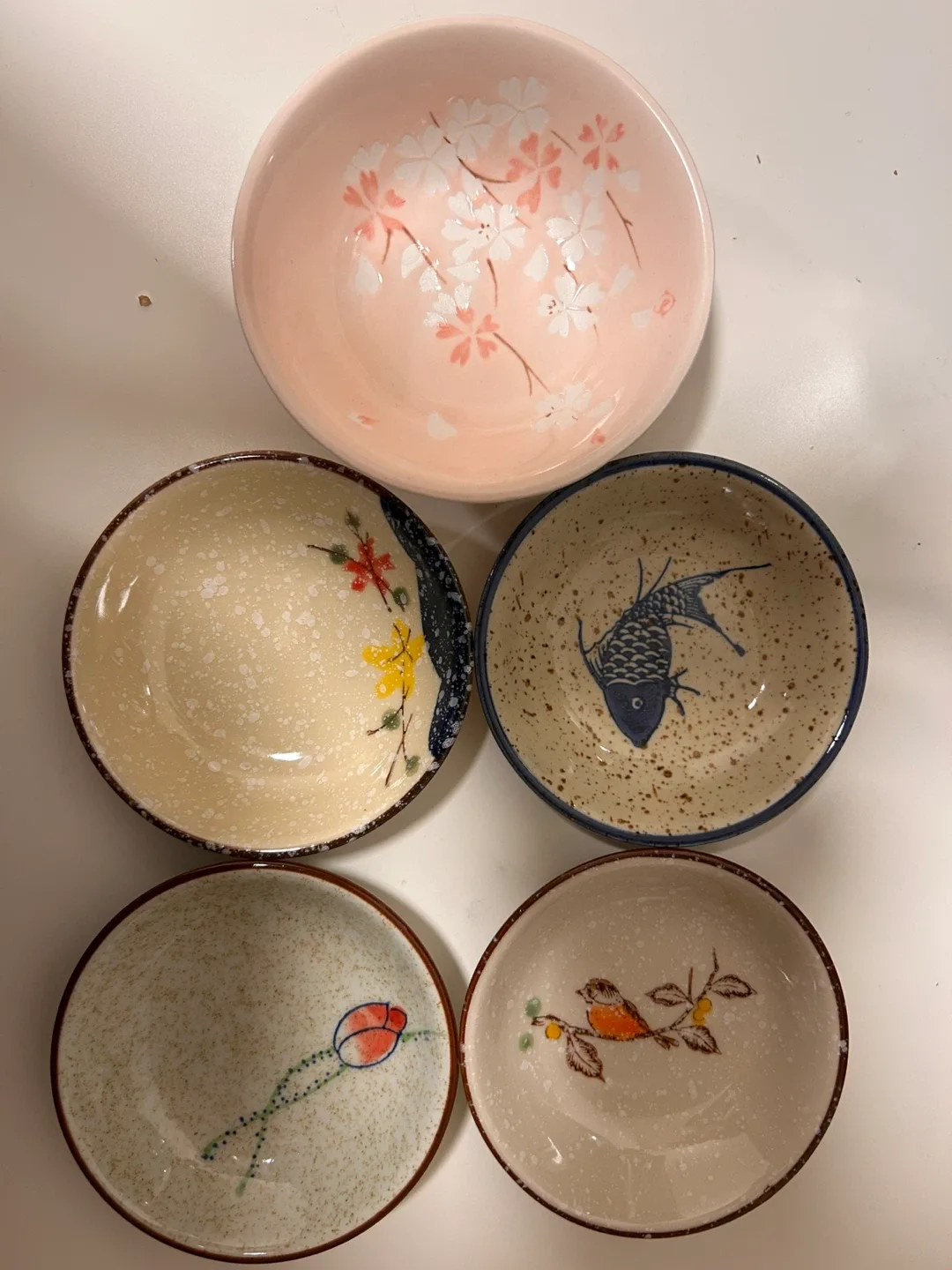 Set of 5 Decorative Bowls - Floral & Fish Designs