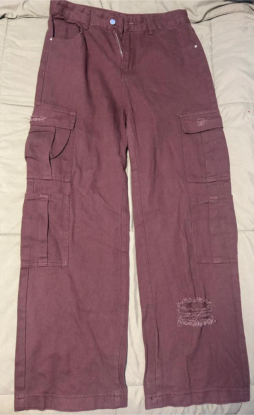 Brown Cargo Pants with Distressed Details