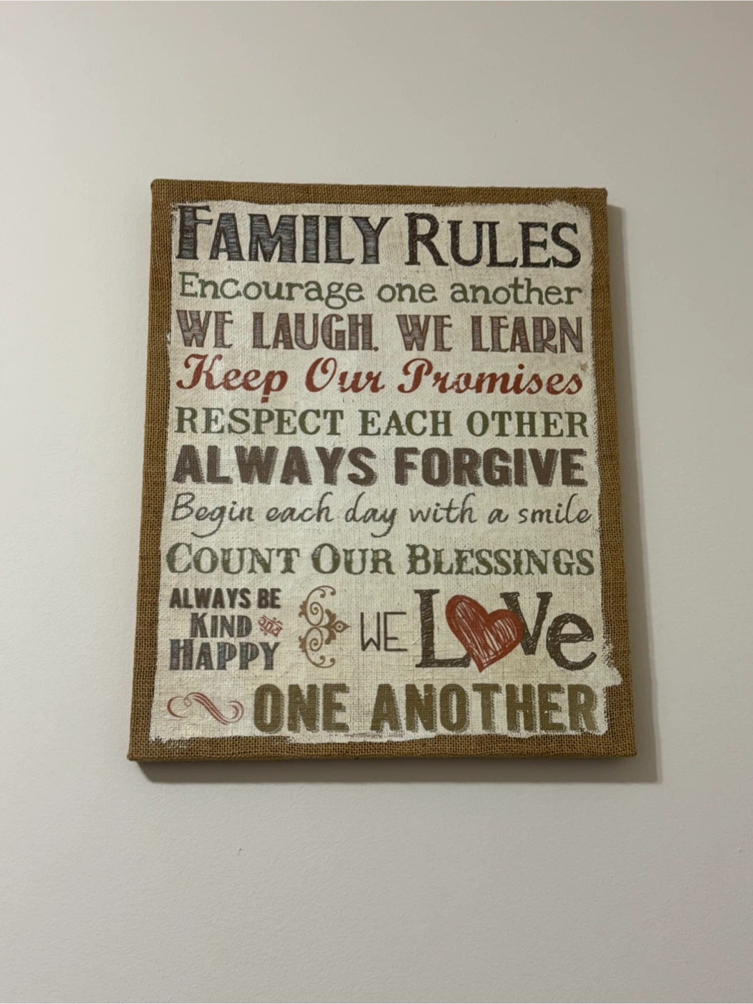 Family Rules Wall Decoration (Excellent Condition!)