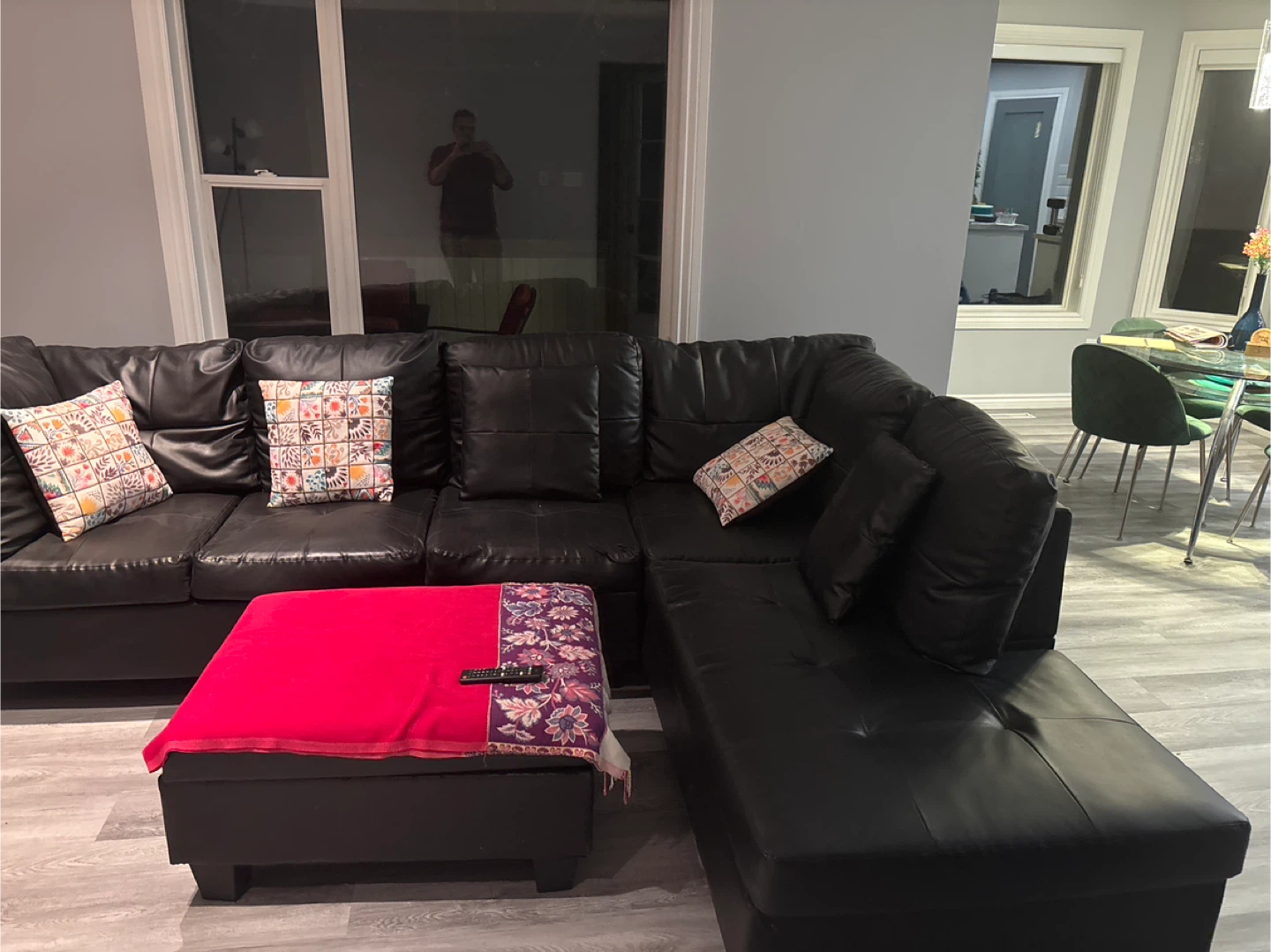Black Faux Leather Sectional Sofa - photo 2