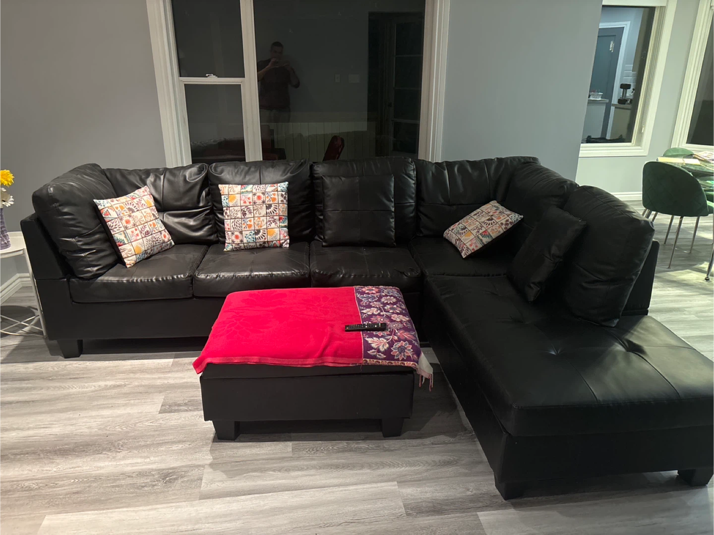 Black Faux Leather Sectional Sofa