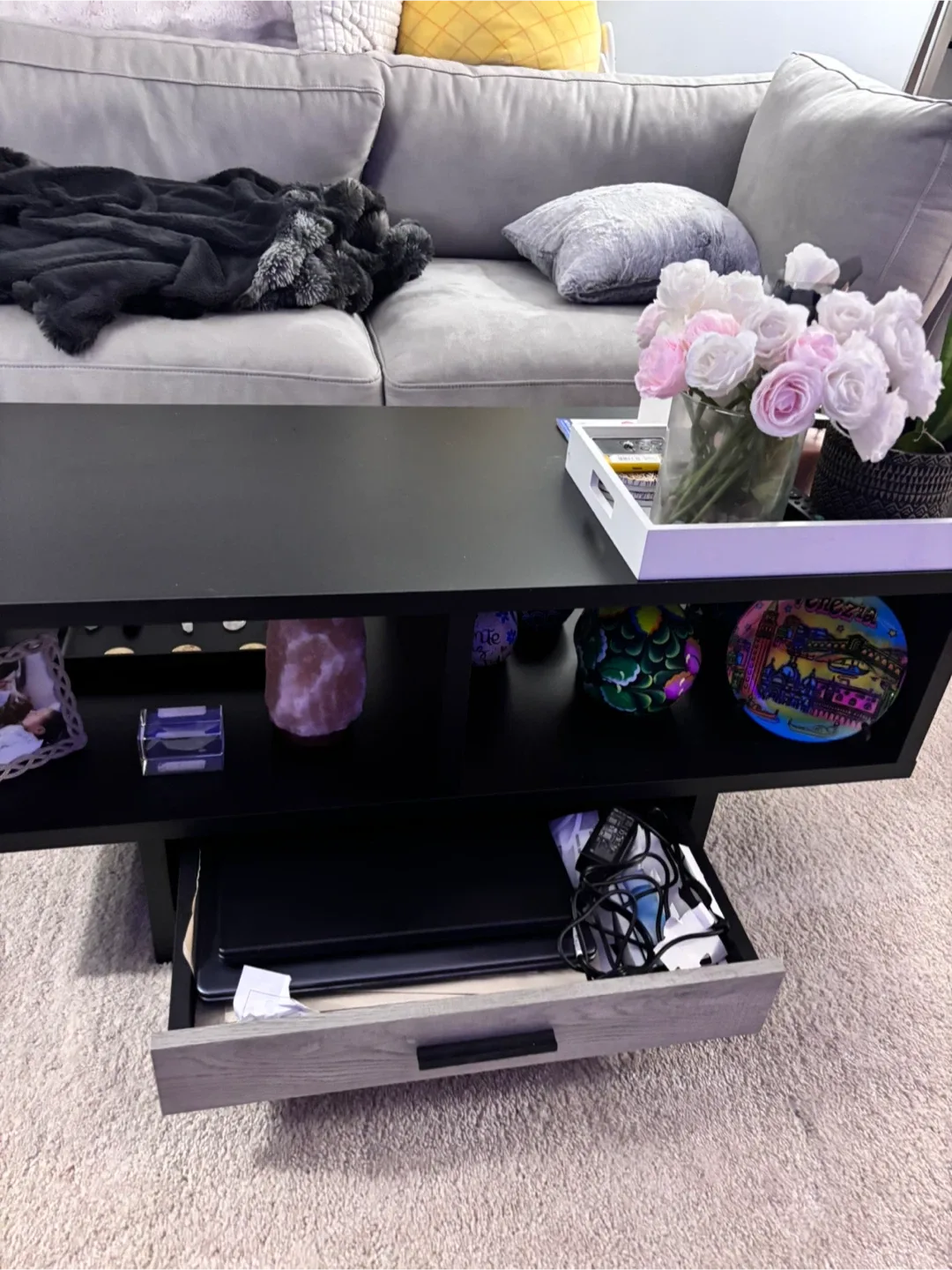 Black & Grey Coffee Table with Drawer image indicator(3)