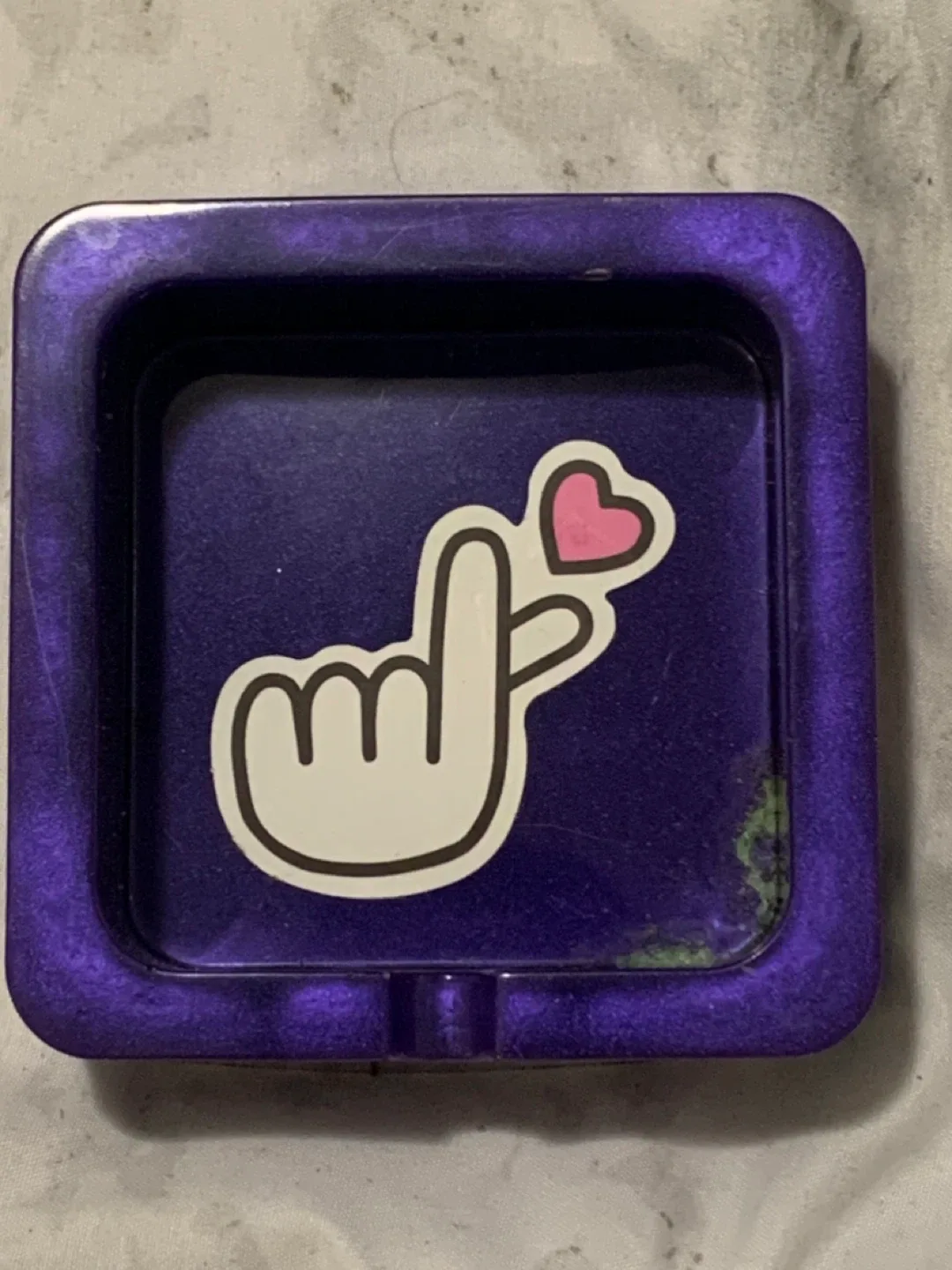 Purple Resin Ashtray with Finger Heart Design