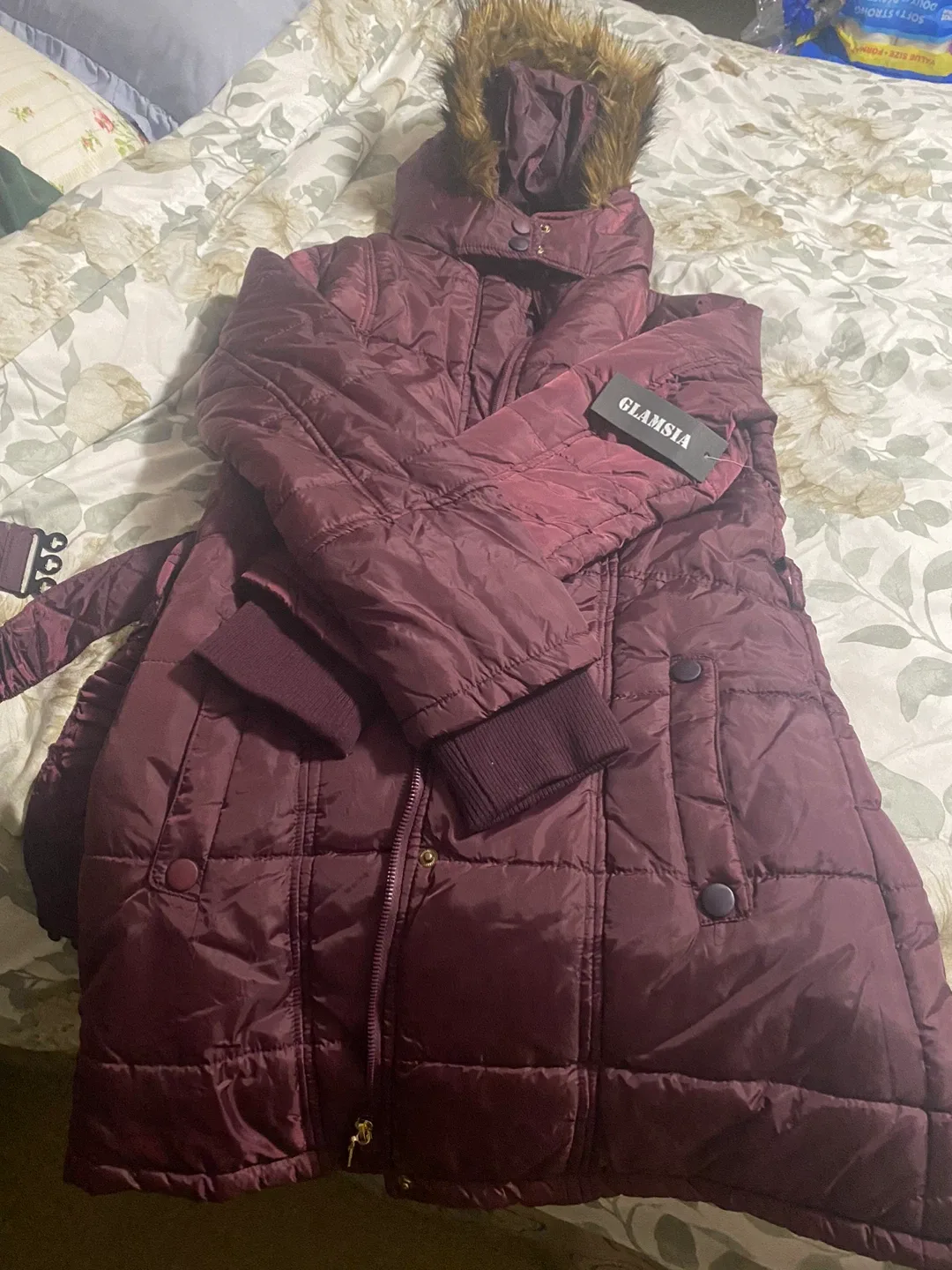 Glamsia Puffer Coat - Burgundy