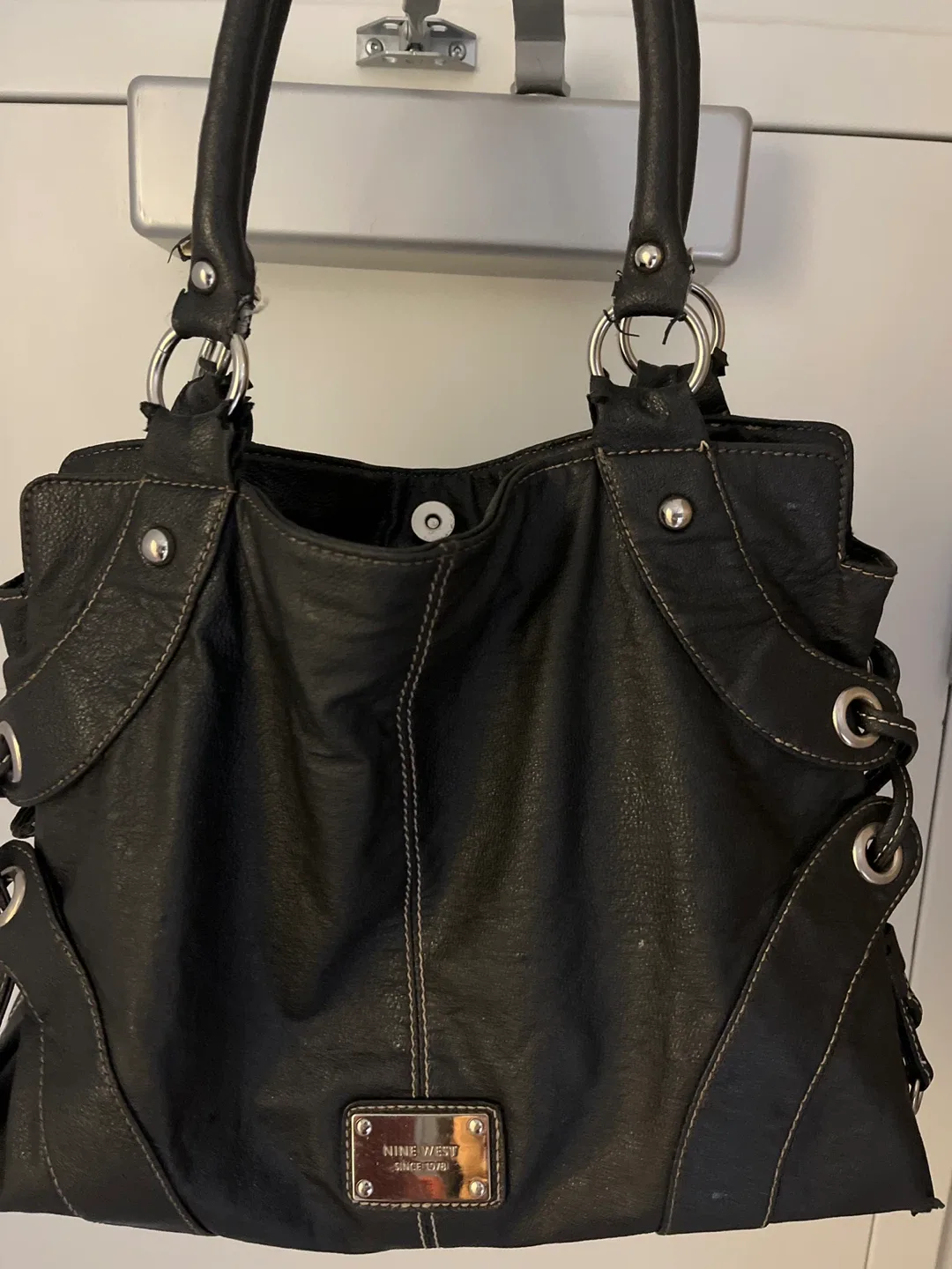 Nine West Black Leather Tote Bag
