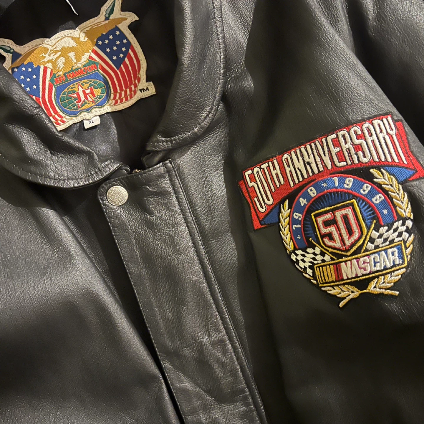 Vintage 1998 Jeff Hamilton Nascar 50th Racing Leather Jacket - photo 3