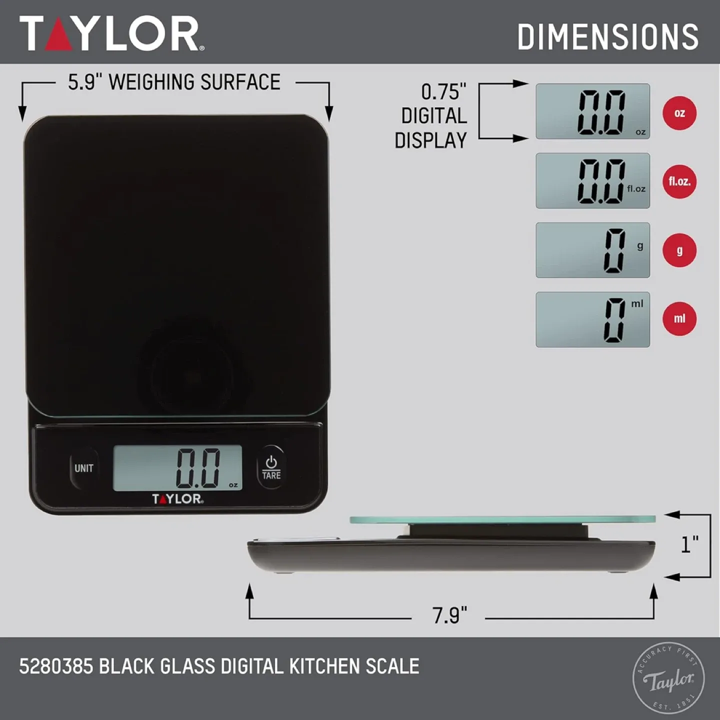 Taylor Glass Top Food Scale with Touch Control Buttons, 11 lb image indicator(3)