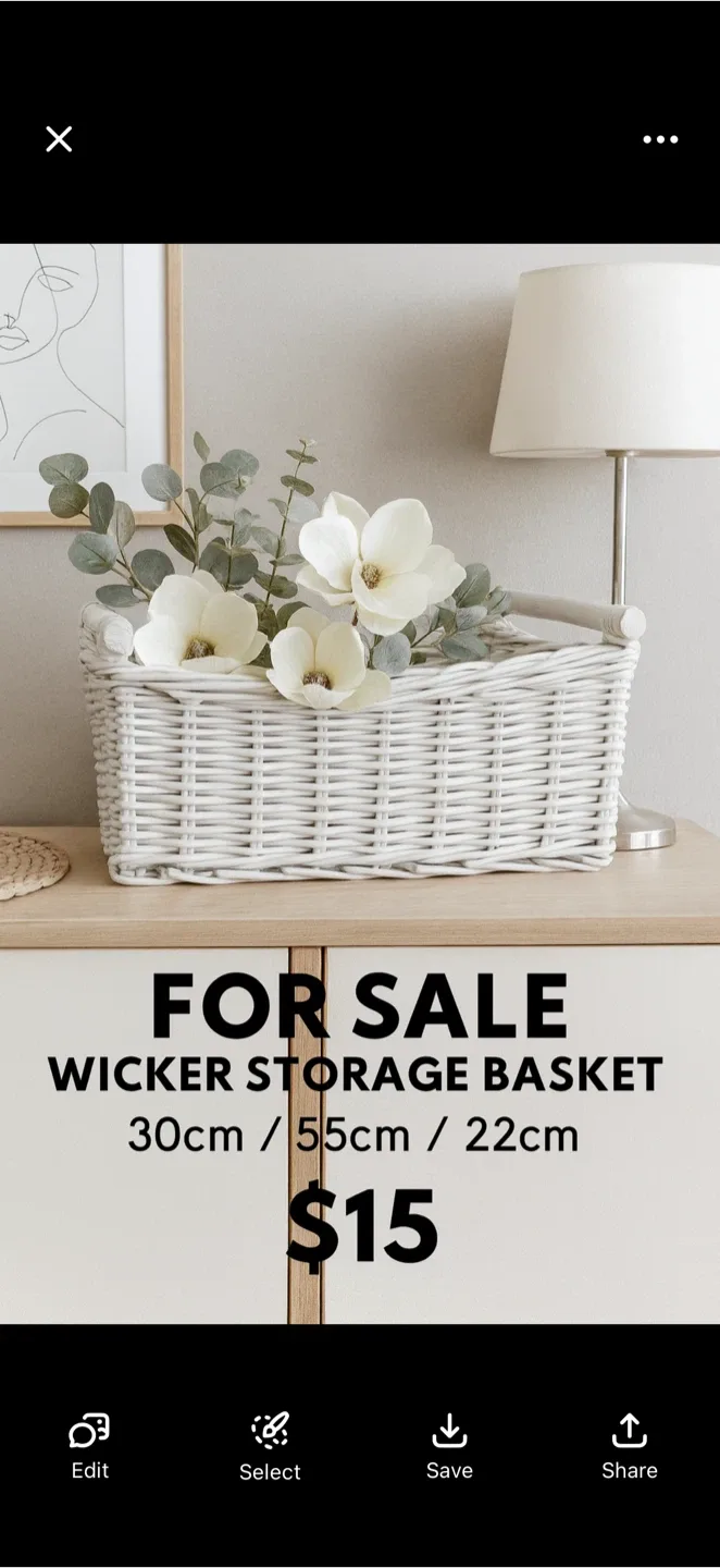 White Wicker Storage Basket (30x55x22cm)