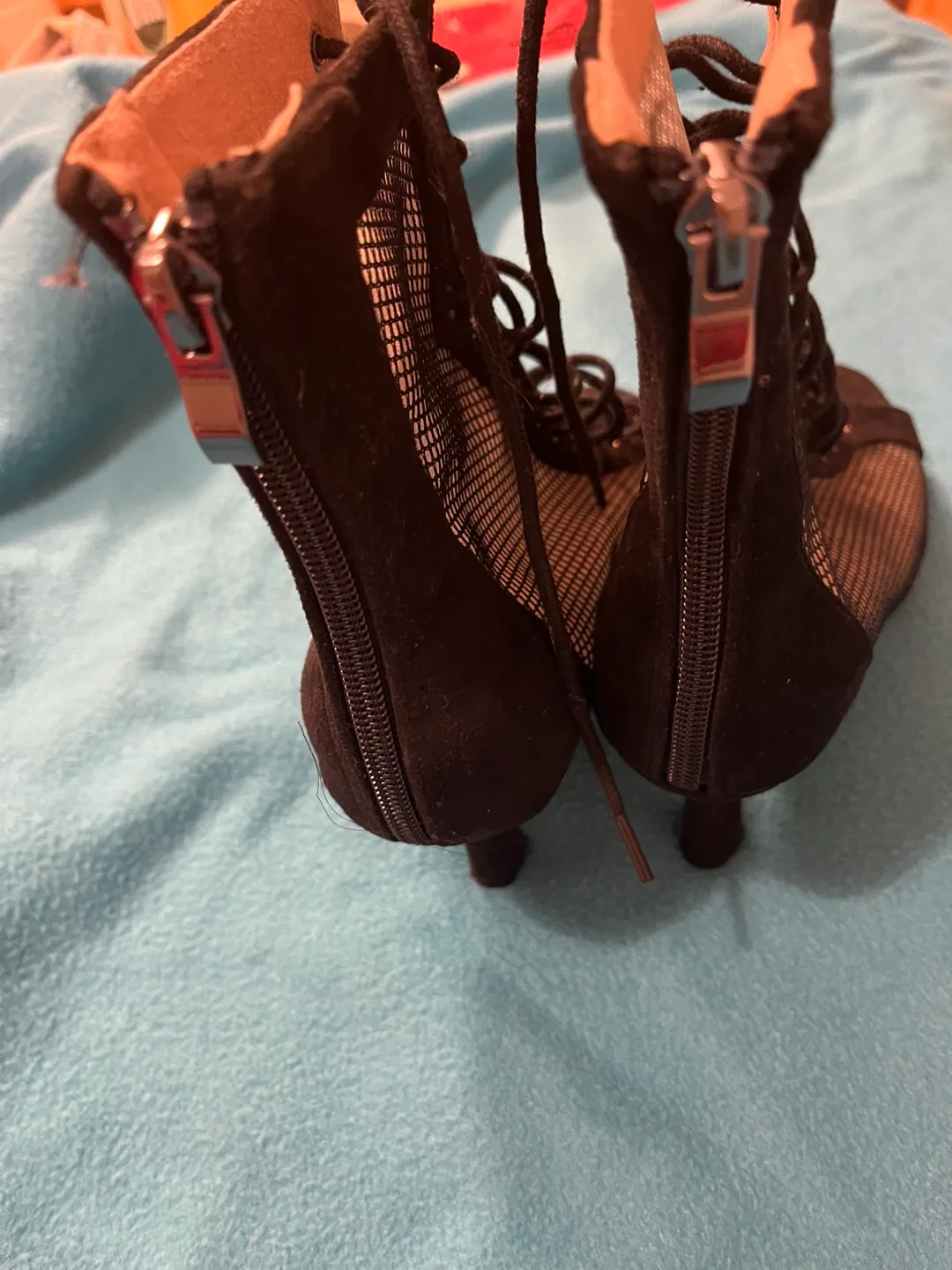 Black Lace-Up Heel Booties 7/8 image indicator(6)