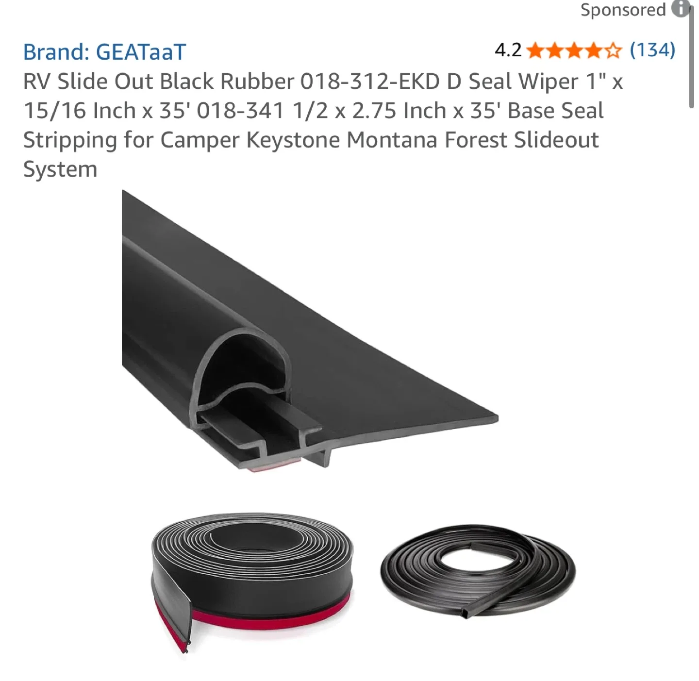 RV Slide Out Seal Black Rubber D Shape