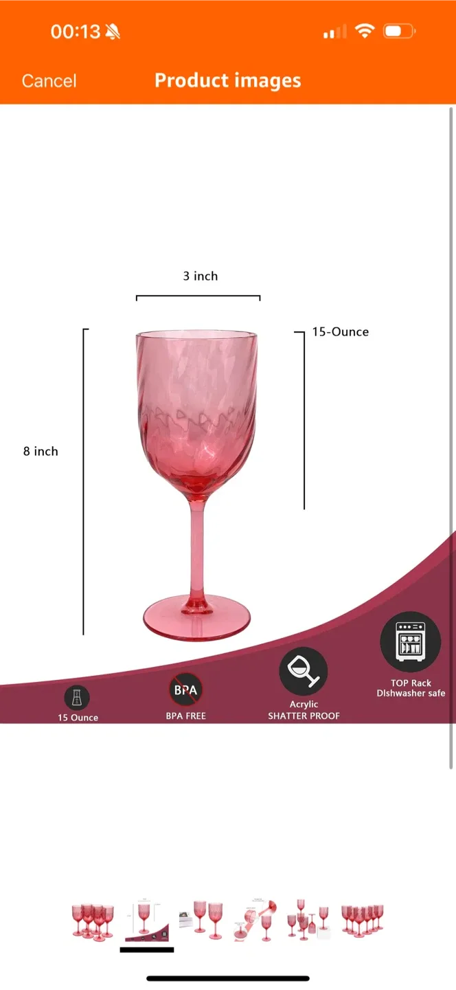 Pink Acrylic Wine Glasses - Set of 6 image indicator(2)