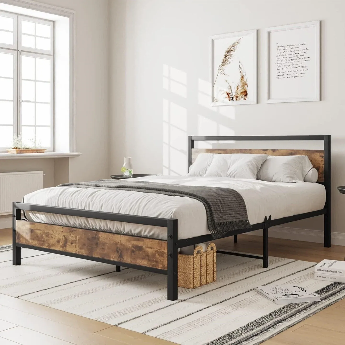 Metal and Wood Platform Bed Frame Twin size