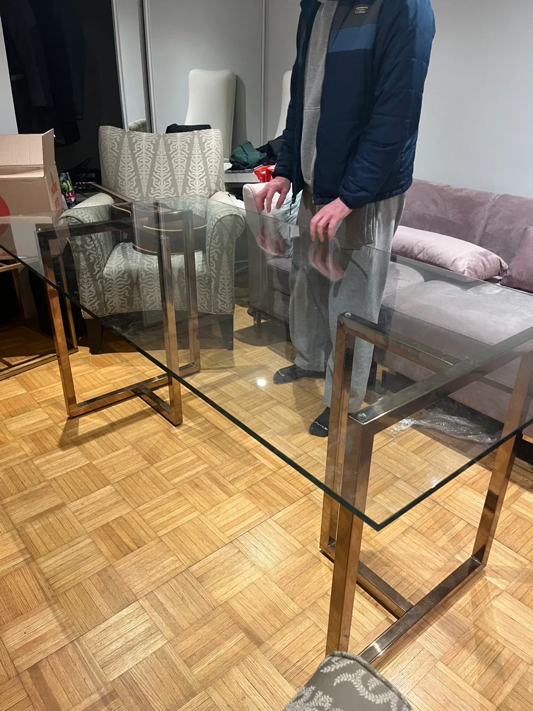 Glass Top Dining Table with Metal Legs