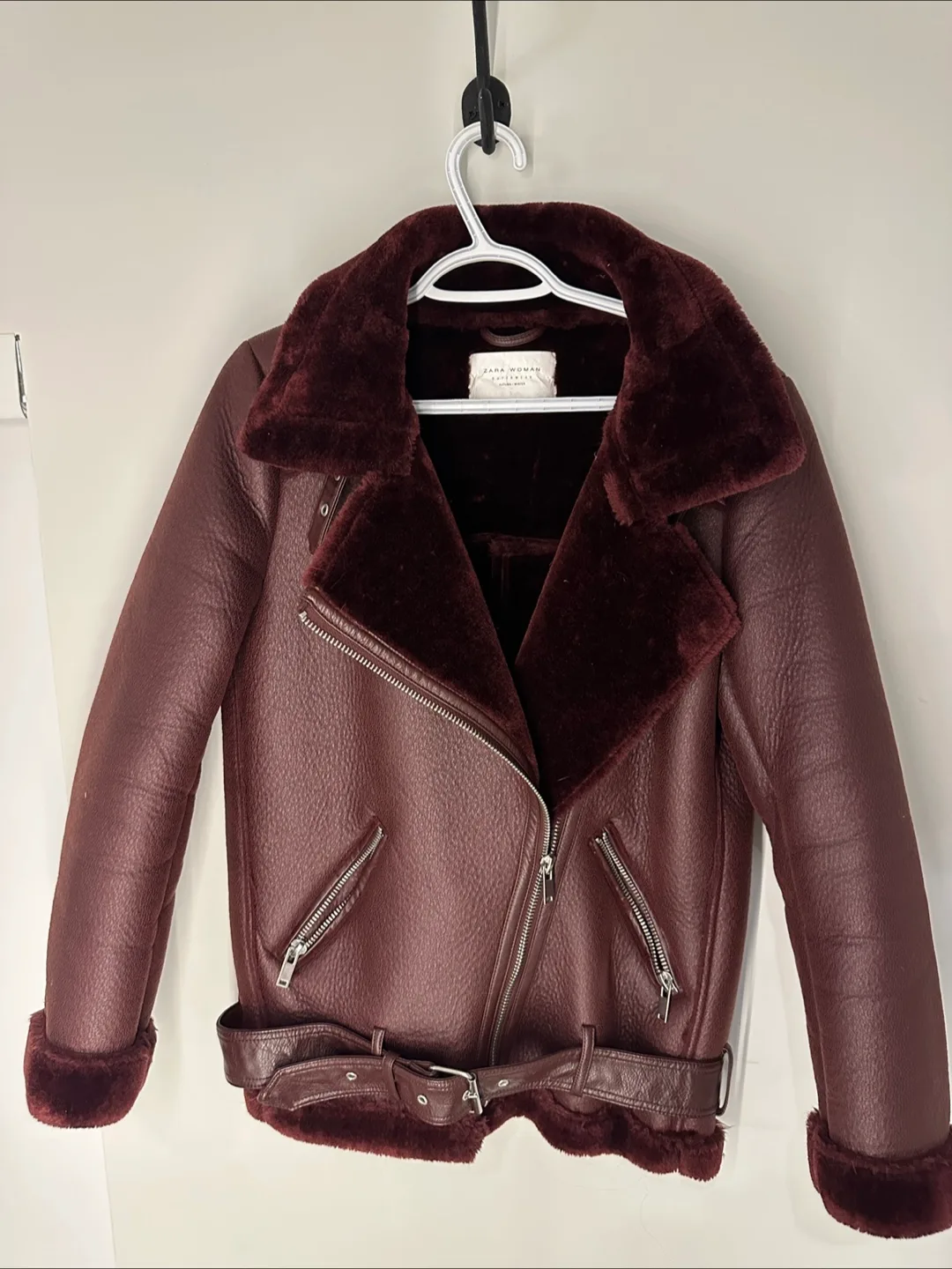 Zara Woman Faux Shearling Biker Jacket