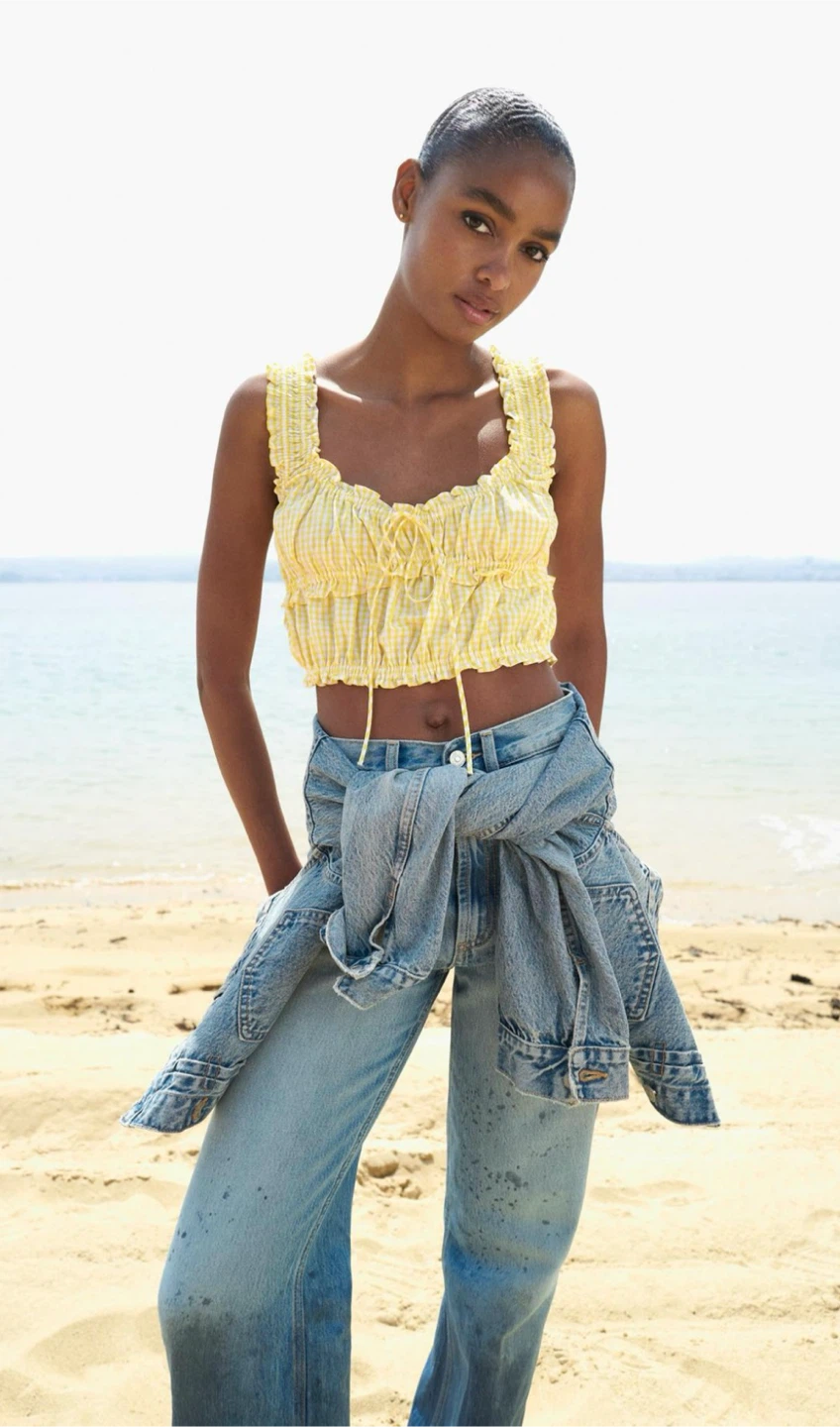Zara Yellow Gingham Crop Top - Size large