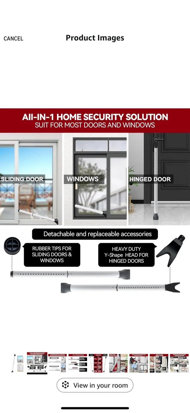AceMing Door Security Bar - Adjustable & Strong image indicator(2)