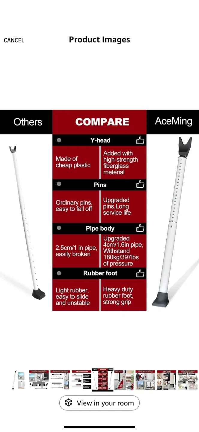 AceMing Door Security Bar - Adjustable & Strong image indicator(5)