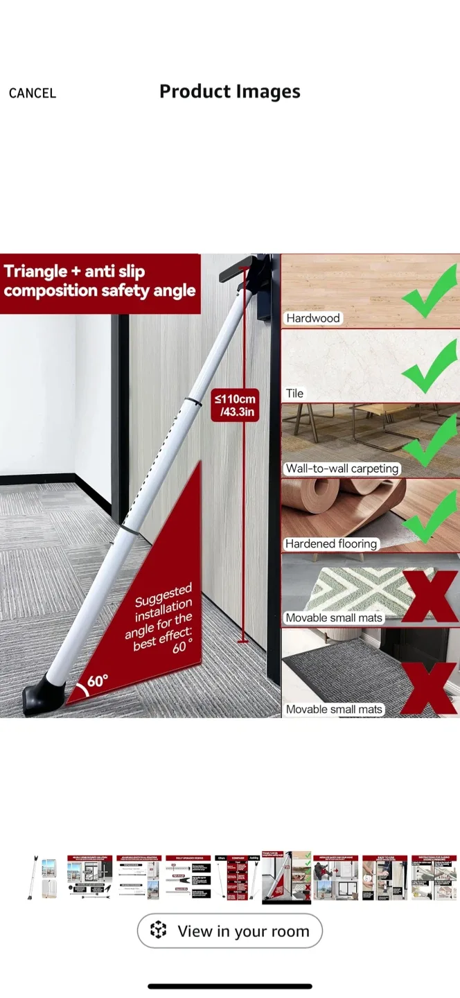 AceMing Door Security Bar - Adjustable & Strong image indicator(6)