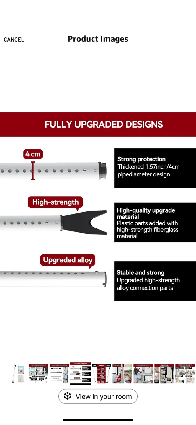 AceMing Door Security Bar - Adjustable & Strong image indicator(4)