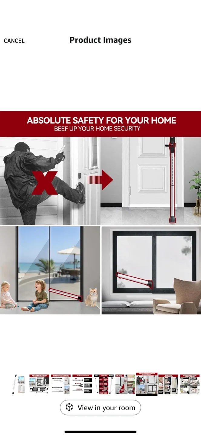 AceMing Door Security Bar - Adjustable & Strong image indicator(7)