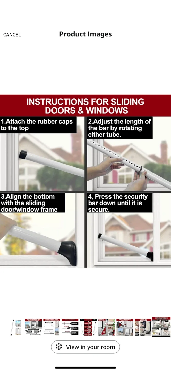 AceMing Door Security Bar - Adjustable & Strong image indicator(9)