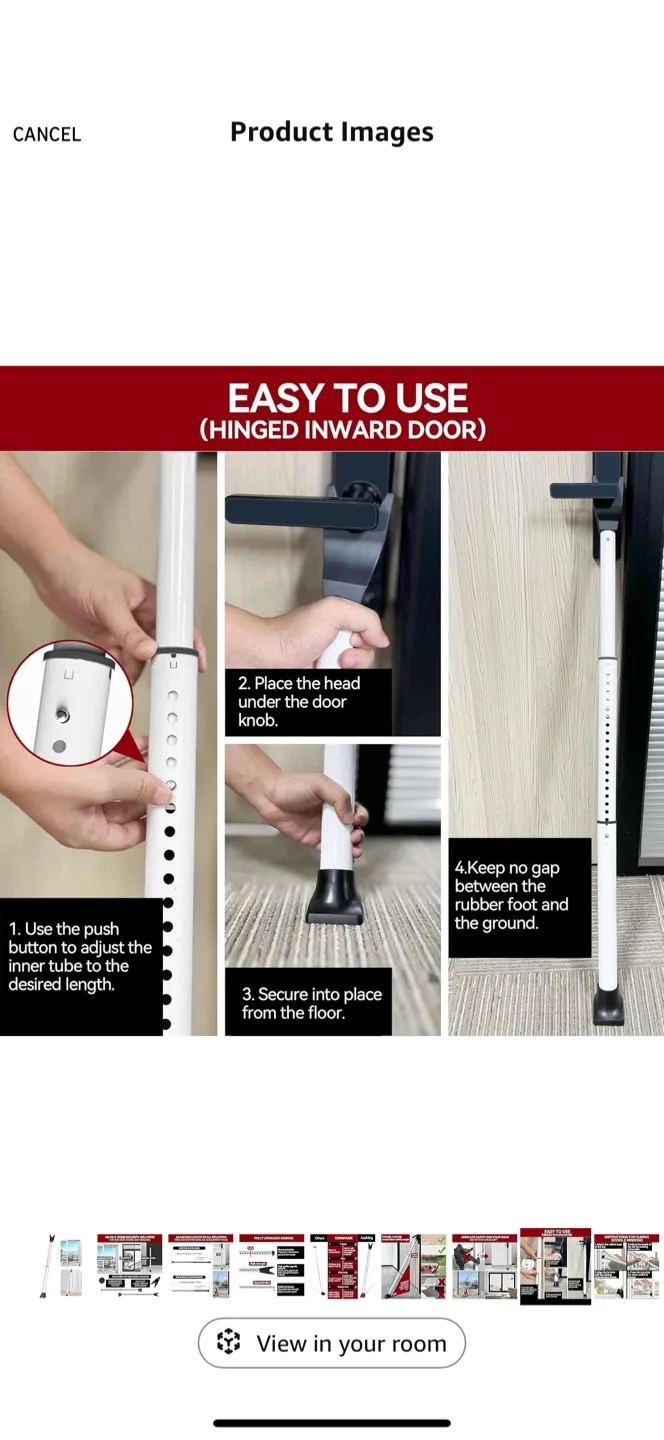 AceMing Door Security Bar - Adjustable & Strong image indicator(8)