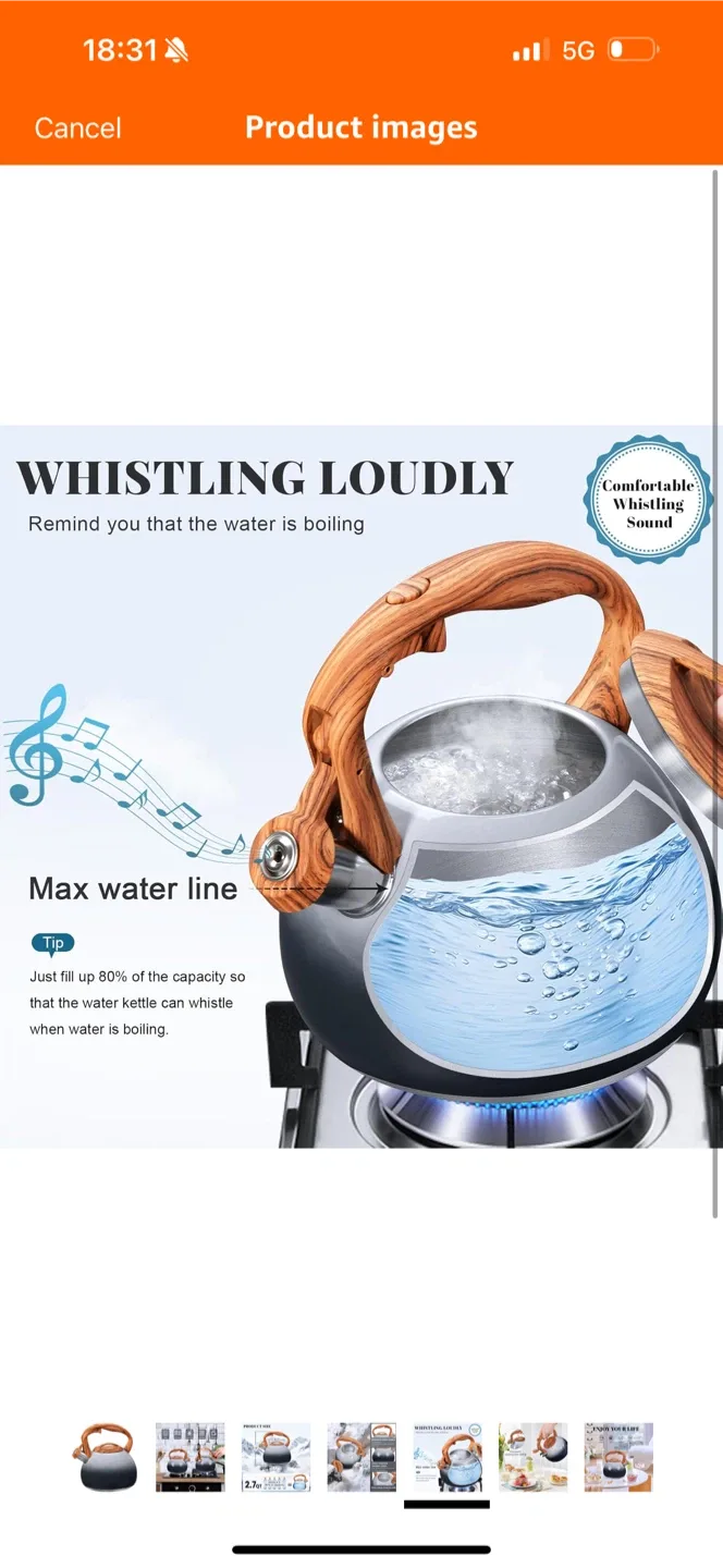 Whistling Kettle with Wood Handle image indicator(5)