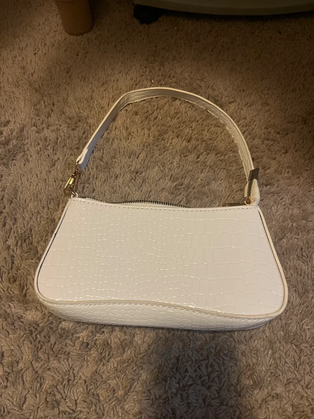 White Croc-Embossed Shoulder Bag