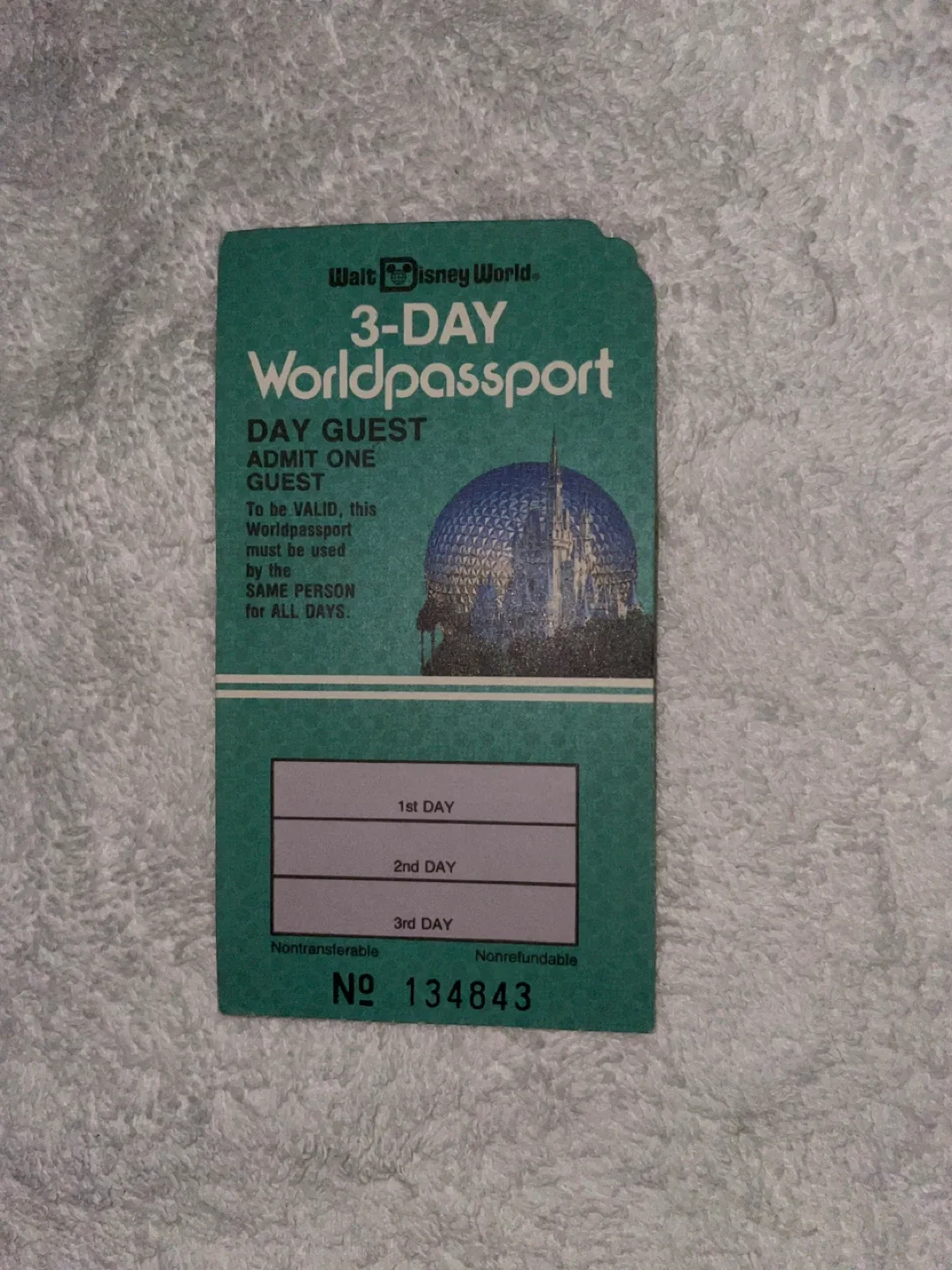 UNUSED Walt Disney World 3-Day Worldpassport Ticket