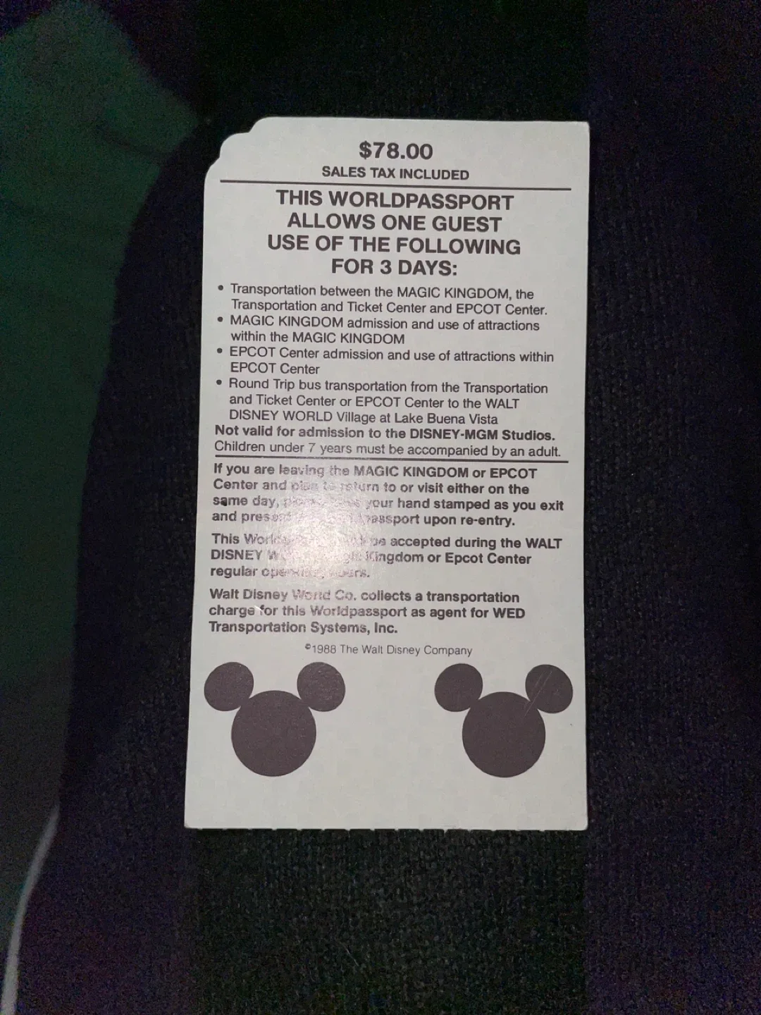 UNUSED Walt Disney World 3-Day Worldpassport Ticket image indicator(3)