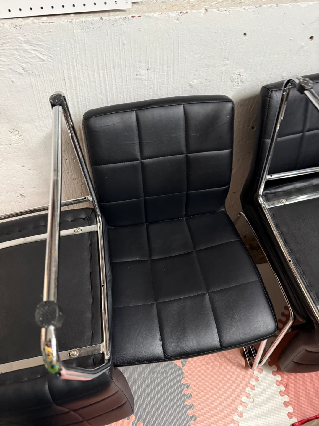 Black Leather & Chrome Accent Chairs - Set of 4